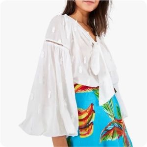 Farm Rio White Pineapple Blouse Puff Sleeves